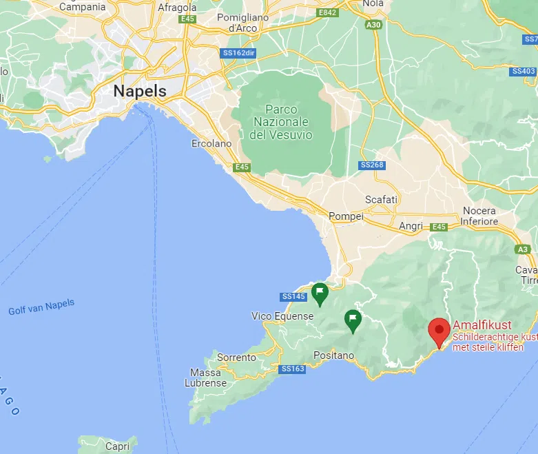 Waar ligt de Amalfikust in Italie